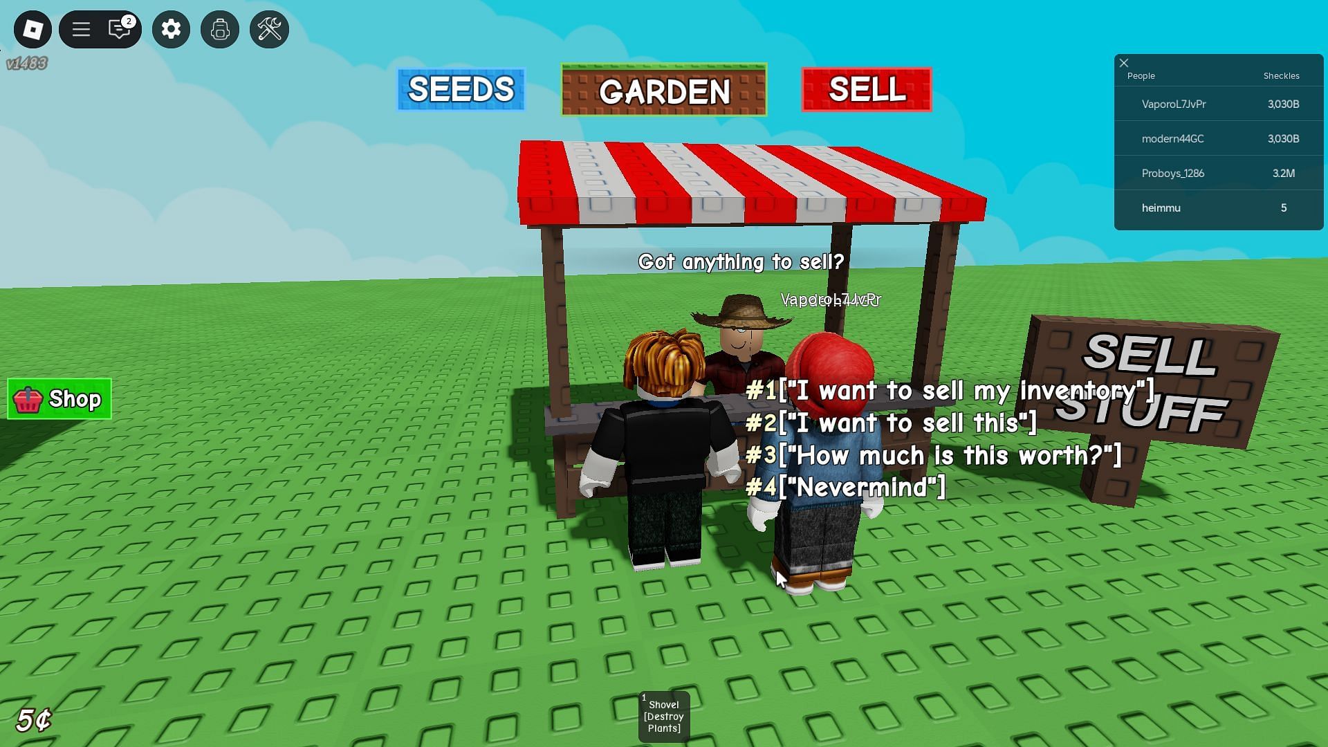 You can acquire the Stonebite seed, grow its plant, and sell it to the Shop near the "Sell Stuff" board (Image via Roblox)